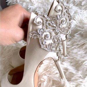Badgley Mischka Cream Heels with Rhinestone Embellishments